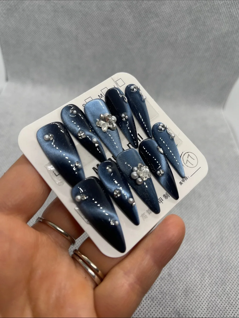 L size Elegant blue and Silver Nail Art Set